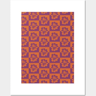 Retro Floral Pattern - Purple Orange Posters and Art